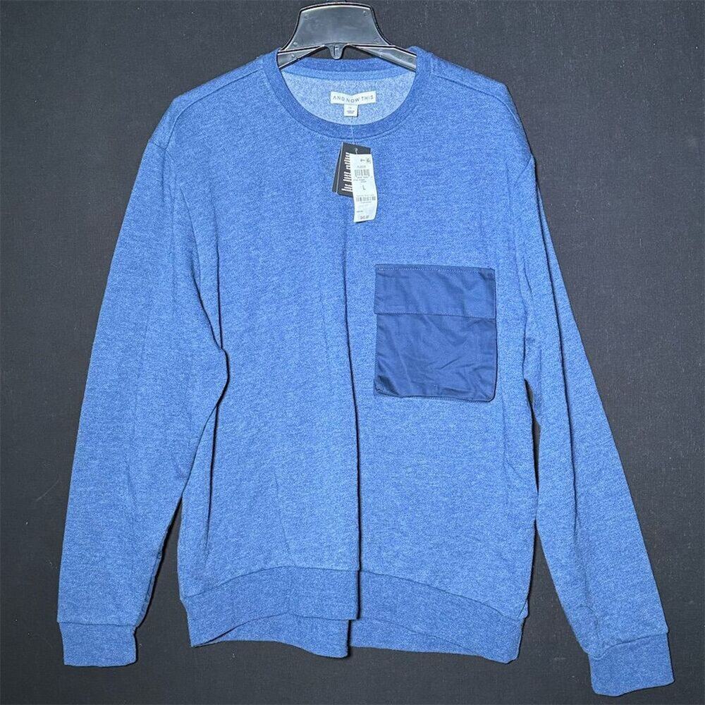 And Now This Men's Blue Fleece Pullover Sweater Utility Pocket Crew Neck L